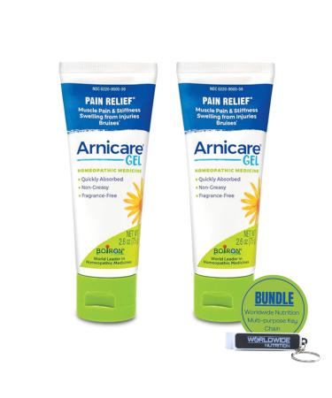 Worldwide Nutrition Bundle: Compatible with Boiron Arnicare Gel for Soothing Relief of Joint Pain Muscle Pain and Swelling from Bruises and Fragrance-Free - 2 Packs of 2.6 oz and Keychain 2.6 Fl Oz (Pack of 2)