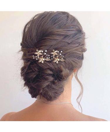 Wendalern Wedding Rhinestone Hair Clips Barrette Bride Pearl Hair Pin Crystal Flower Hair Barrette Gold Flower Hairpin Hairpiece Decorative Hair Accessories for Women and Girls - Buy Online on GoSupps.com