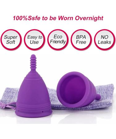 M Muncaso Menstrual Cup 2-Pack | Soft & Flexible Medical Silicone Reusable Menstruation Cup - Purple - Buy Online on GoSupps.com
