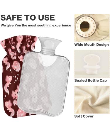 Watercolor Pink Axolotl Hot Water Bottle - 1L Plush Cover for Kids & Adults - Perfect Winter Warmer - Buy Online on GoSupps.com