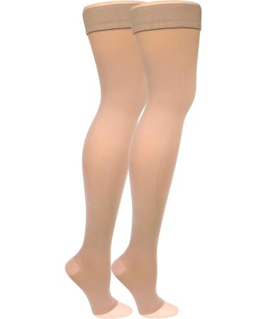 Truform Women's Compression Stockings 20-30 mmHg - Thigh High Open Toe Opaque Medium Beige - 1 Pair - Buy Online on GoSupps.com