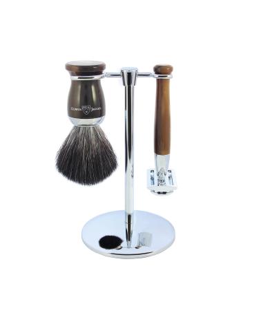 Edwin Jagger 3-piece set with classic horn shaving brush made of plastic holder plain Est ndar