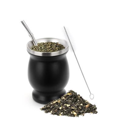 InciFuerza Yerba Mate Gourd Set (Mate Cup) Stainless Steel Modern Yerba Mate Cup with Bombilla Mate Straws BPA-free Lid (Black)