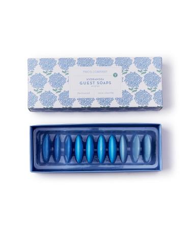 Hydrangea Set of 10 Floral Scented Disc Soaps with Embossed Hydrangea Flower in Gift Box Includes 3 Colors / Scents: Light Blue/Jasmine Blue/Orchid Indigo/Lavender - Net Wt. 4.2oz / 120g - Soap