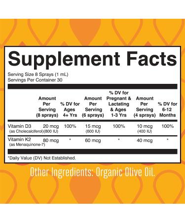 Vitamin D3 K2 Spray | Liquid Supplement for Strong Bones | Vegan & Non-GMO | 1 Fl Oz - Buy Online on GoSupps.com