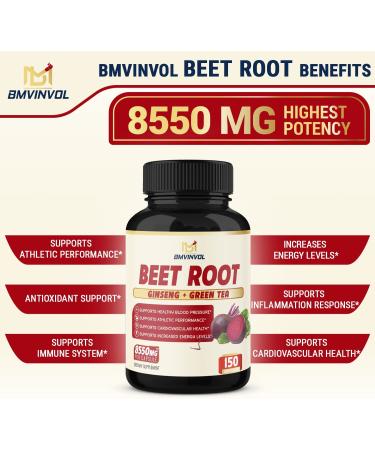 Beet Root Extract Capsules 8550mg - 5 Months Supply - Heart Health Support with Red Spinach, Green Tea, Ginseng, Black Pepper - Immune & Digestive Wellness - Buy Online on GoSupps.com
