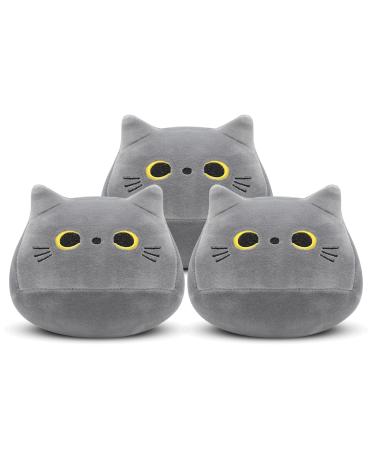 Yamepuia 3Pcs Gray Cat Plush Toy Kawaii Cat Stuffed Animal Pillow Cute Mini Cat Plushies Soft Cat Pillows Cat Shape Design Lumbar Back Cushion Decoration 3PCS Grey Cat Plush