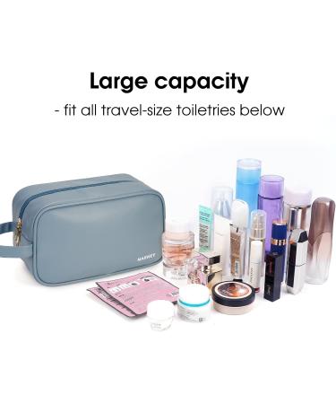 Vegan Leather Travel Toiletry Bag for Women - Greyish Blue Dopp Kit Organizer for Toiletries, Makeup & Cosmetics - Buy Online on GoSupps.com