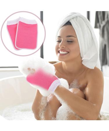 Beaupretty 2pcs Bath Gloves for Men - Exfoliating Towel Scrubber Mitts Korean Plant Fibres Pink - Perfect for Bathing & Massage - Buy Online on GoSupps.com