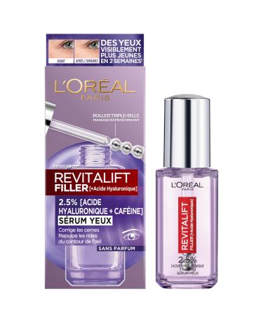 L'Or al Paris-eye contour serum-anti-wrinkles anti-socks & dark circles-with pure hyaluronic acid and caffeine-innovative triple biller attachment-Revitalift Filler-20 ml Filler Eye serum - Buy Online on GoSupps.com