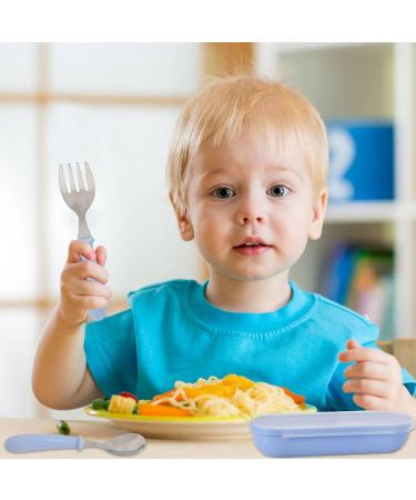 Colexy Toddler Cutlery Set - Stainless Steel Baby Fork and Spoon with Storage Box - Pink+Blue Tableware Set for Self Feeding Kids - Buy Online on GoSupps.com