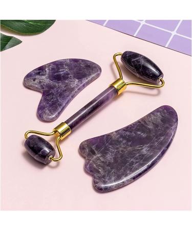 JCAKES Amethyst Rough Stone Amethyst Gouache Scraper Gua Sha Massage Tool Jade Roller Face Massager Lifting Anti-Wrinkle Beauty Skin Care Gouache Stone Set (Color : Type 1)
