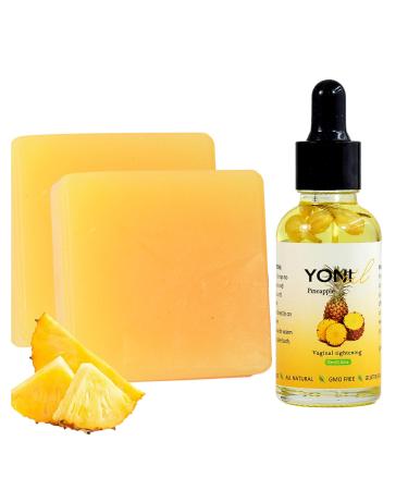 Aromlife 2 PCS Pineapple kojic Acid Soap Bar & Yoni Essential Oil Set PH Balance and Wetness Eliminates Odor and Itching Soothes for Women Feminine Wash Vaginial Natural ingredient