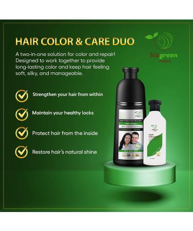 BIOGREEN ROOTS 400ml Natural Black Hair Color Shampoo & Hair Treatment - Covers Gray Hair in 10 Minutes - Hair Coloring Shampoo for Women & Men - 13.53 Fl Oz - Buy Online on GoSupps.com