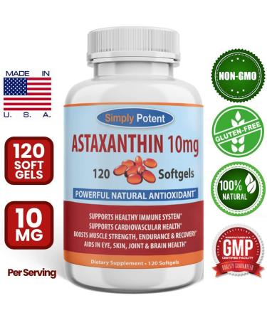 High Potency Astaxanthin 10mg Softgels - Powerful Antioxidant for Joint, Heart, Brain & Skin Health - 120 Capsules - Buy Online on GoSupps.com