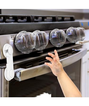 Stove Knob Covers for Child Safety (5 + 1 Pack) Double-Key Design and Upgraded Universal Size Gas Knob Covers Clear View Childproof Oven Knob Covers for Kids, Babies (Clear)