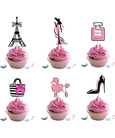 18pcs Paris Cupcake Toppers for Girl Lady Women Paris Party Supplies Glitter Rose Gold Eiffel Tower Cake Decorations Birthday French Themed Party Decorations - Buy Online on GoSupps.com