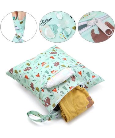Ceekii Wet Dry Cloth Diaper Pockets - 3 Pack Washable Travel Wet Bags | Waterproof Baby Beach Pool Gym Bag with Zip Pocket & Snack Handle - Green - Buy Online on GoSupps.com