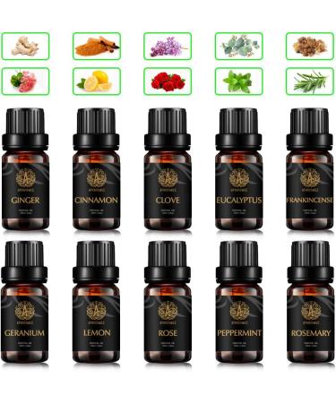 Aromatherapy Ginger Essential Oil Set for Diffuser 100% Pure Cinnamon Essential Oil Kit for Humidifier 10x10ml Therapeutic Grade Essential Oils Set - Clove Eucalyptus Frankincense Peppermint Oil - Buy Online on GoSupps.com