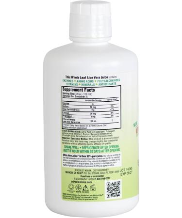 Miracle of Aloe Ultra Aloe Vera Juice, 1 Qt. 4 Pack, Whole Leaf, Pure, Filtered, Certified for Content and Purity (Gallon) - Buy Online on GoSupps.com