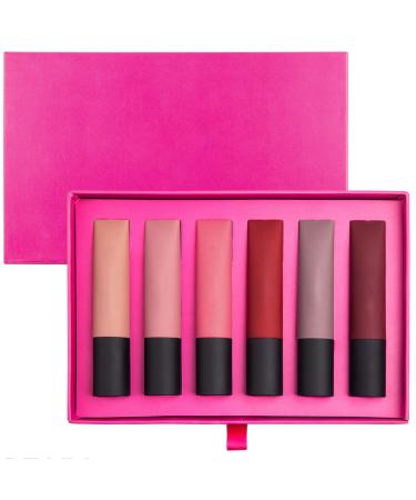 Velvet Lip Gloss6 Piece Long Lasting Liquid Matte Lipstick Set Long Lasting High Pigmented Nude Waterproof Lip Gloss Set Girls Women Makeup Gift Set Purble Set A