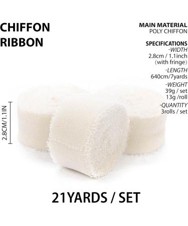 Vitalizart Ivory White Chiffon Silk Ribbon - 3 Rolls of Eco-Friendly Fringe Fabric for Wedding Decor & Gifts - 21Yd Total - Buy Online on GoSupps.com