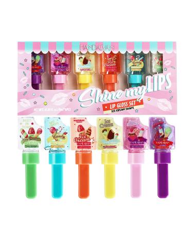 6 Colours Shiny Mirror Kids/Teens Long Lasting Lip Gloss Set Cute Ice Cream Moisturising Lip Gloss Girls Party Favours Non-Toxic Cosmetics