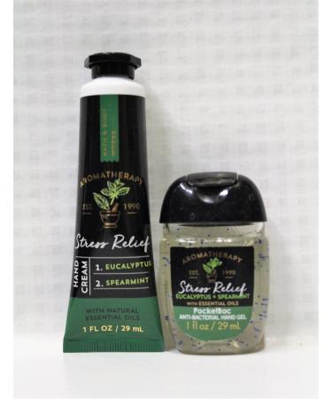 Bath & Body Works - Aromatherapy - Shea Butter Hand Cream & PocketBac Duo - Stress Relief - Eucalyptus & Spearmint - Travel Size