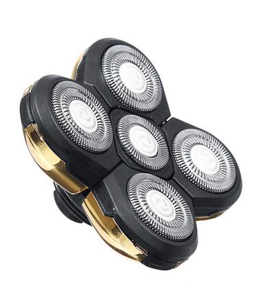 JIUCHEN Shaver Blade Heads 5 Heads Beard Cutter Replacement Blades | Rotary 4D Cutter Head Double Ring Blade Electric Razor Shaver Head for Head and Face Gold