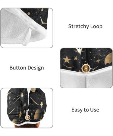 Super Absorbent Stars & Moons Black Hair Towels - Quick Dry Hair Turbans (2 Pack) | Perfect for Women & Girls - Buy Online on GoSupps.com