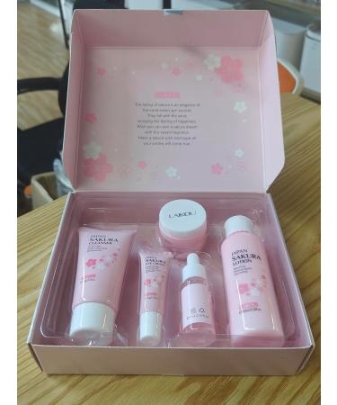 Sakura Skincare Kit for Teen Girls & Women - 5pcs Travel Set: Cleanser Toner Serum Eye Cream & Face Cream - Buy Online on GoSupps.com