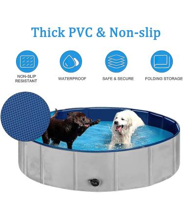 Foldable Dog Pool Collapsible Dog Bathtub Kids Pool for Backyard Plastic Bath Tub Duck Pond Bathing and Swimming Wading Pool for Pet Kiddie Baby Toddler Doggie Cat (Grey 80CM) 80CM Grey - Buy Online on GoSupps.com
