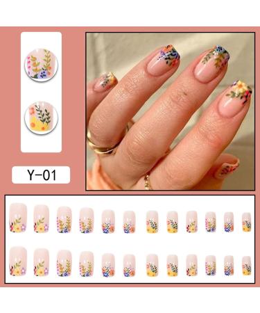 SENZZ Square Fake Nails - Flower Nails | Long Lasting and Detachable Artificial Short False Nails for Girls Women - Buy Online on GoSupps.com
