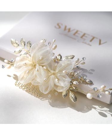 SWEETV Flower Bride Wedding Hair Comb Pins | Pearl Bridal Hair Pieces | Leaf Hair Accessories | White Gold Side Combs for Women and Girls - Buy Online on GoSupps.com