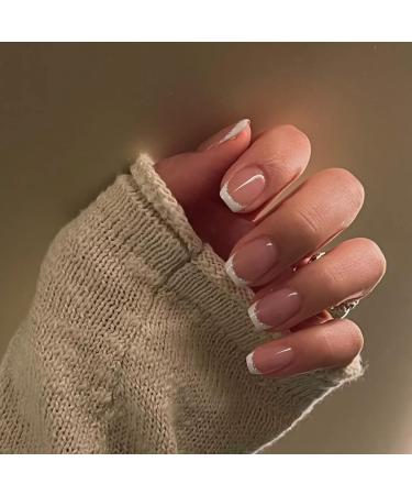 White French Tip Semi Cured Gel Nail Strips Stickers Short Square Gel Nails Wraps with File 16 Pieces Glossy Soft Self-Adhesive Salon-Quality Uv/LED Lamp Required - Buy Online on GoSupps.com
