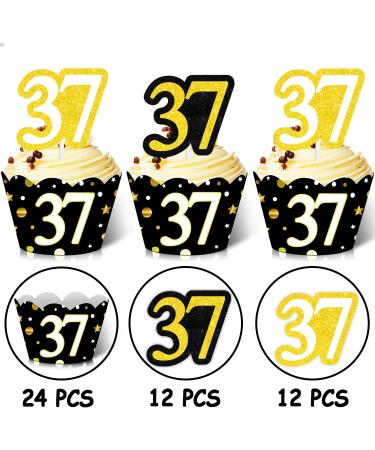 24pcs Dessert Cupcake Topper 24pcs Cupcake Wrappers Cheer to 37 Years Old Theme Decor Supplies Men Women Happy 37th Birthday Wedding Anniversary Party Decoration - Buy Online on GoSupps.com