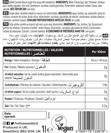 Sweetbird Salted caramel syrup without sugar 1 l - Buy Online on GoSupps.com