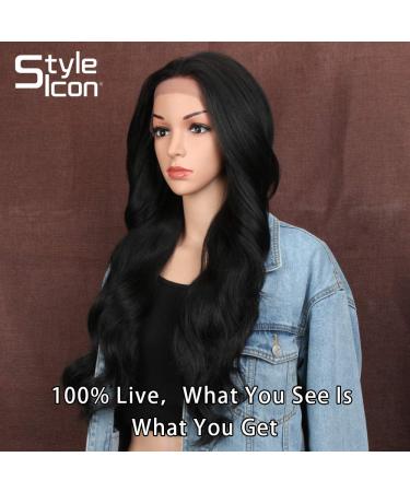Style Icon Lace Front Wigs - 66cm Long Wavy Synthetic Wig for Women | Heat-Resistant Black Wig with Deep Part - Shop Internationally - Buy Online on GoSupps.com