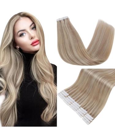 FSHINE 40cm Real Hair Tape Extensions - Ash Blonde Highlight 20 Remy Hair Pieces Invisible Adhesive #18P613 - Quality Bleaching Blonde Hair Extensions - Buy Online on GoSupps.com