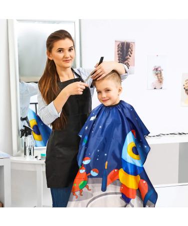 Children's Waterproof Haircut Cloak Set - 2 Pack Dolphin & Rocket Patterns | Kids Hairdresser Apron & Styling Caps - Buy Online on GoSupps.com