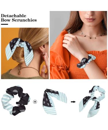 6 Pack Adorable Bow Scrunchies for Thick Hair - Geometry Blue Hair Rings Band Bows Bunny Ears Bowknot Hair Ties - Multi-colored - Buy Online on GoSupps.com