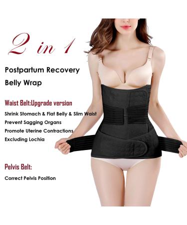 2 in 1 Postpartum Support Recovery Belly Wrap Waist/Pelvis Belt Black Shapewear - One Size Pack of 1 - Buy Online on GoSupps.com