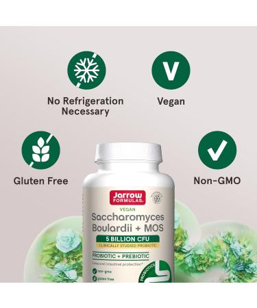 Jarrow Formulas Saccharomyces Boulardii + MOS 5 Billion 180 Veggie Caps - Probiotic + Prebiotic - Intestinal Tract Support  - Buy Online on GoSupps.com