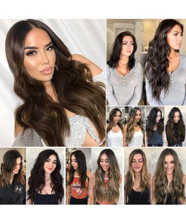 Deethens 20 Clip in Beach Wavy Hair Extensions - Synthetic Bouncy Curly Hairpieces for Women in Moss Brown - Buy Online on GoSupps.com