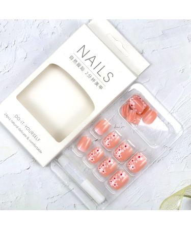 Cherry Blossom Flower Press on Nails - Short Pink Square Fake Nails with Nail Glue | French Acrylic Full Cover False Nails for Women & Girls - 24PCS - Buy Online on GoSupps.com