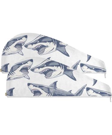Angry Grey Shark Hair Towel 2 Pack - Super Absorbent Quick Dry Hair Turbans for Women & Girls - Buy Online on GoSupps.com