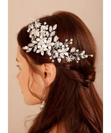 Deniferymakeup Bridal Rhinestone Hair Vine Silver Flower Headband Pearl Wedding Hair Vine Bridal Hair Piece Headpiece Prom Hair Accessory (Style 2) - Buy Online on GoSupps.com