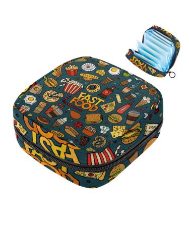 Colorful cartoon fast food theme women binding storage bag menstruation pad bag pocket portable menstrual cup pocket with zipper for teen