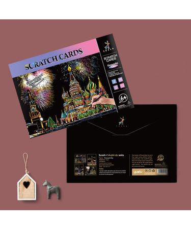 Fireworks City Night View Scratch Art Rainbow Painting Paper (A4, 4 Sheets) - DIY Craft for Kids & Adults | Engraving Arts, Perfect Christmas Birthday Gift - Buy Online on GoSupps.com