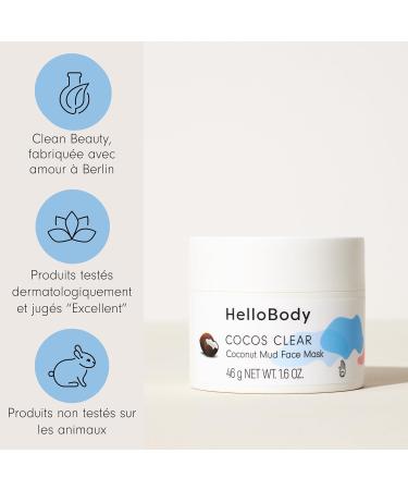  HelloBody HelloBody Cocos Clear Face Mask 45ml - Face Mask Impure Skin with Moor Extract and Avocado Oil - Natural Skin Care - Women's Face Mask - Blackhead Removal Mask - Buy Online on GoSupps.com